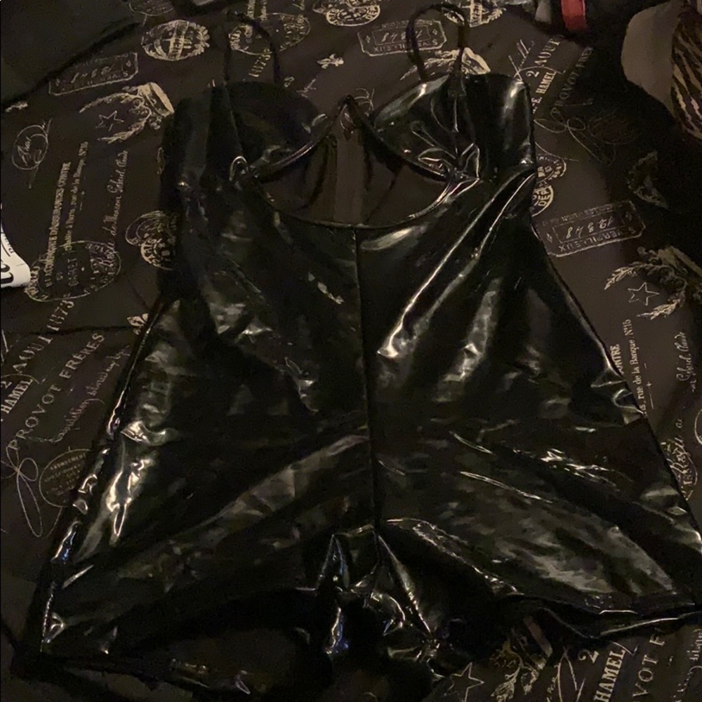 BLACK LATEX ROMPER